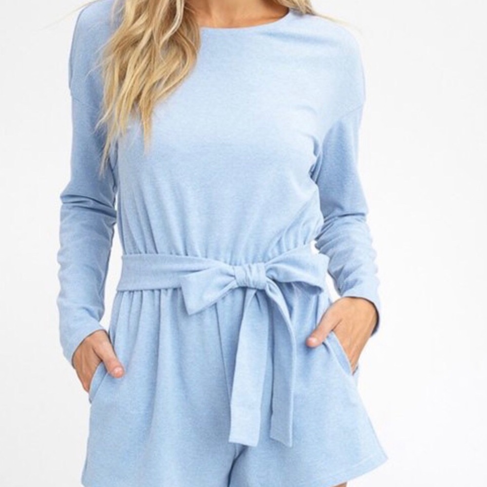 Denim long sleeve romper